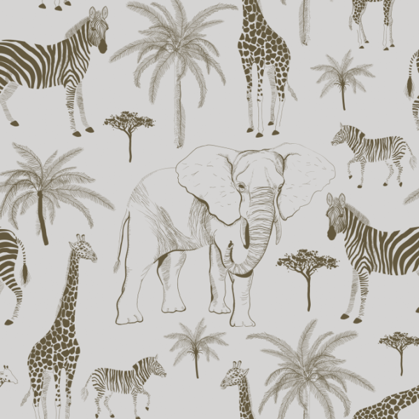 Behang kinderkamer - Jungle dieren beige - detail