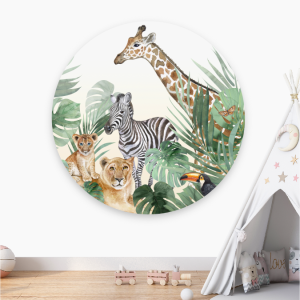 Muurcirkel Safari dieren - op muur in kinderkamer