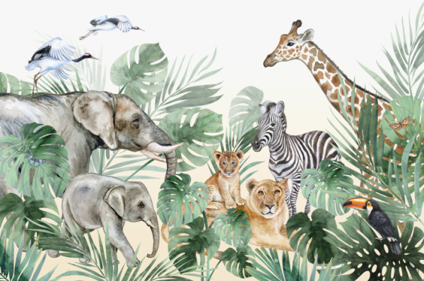 Safari dieren - behang kinderkamer - detail
