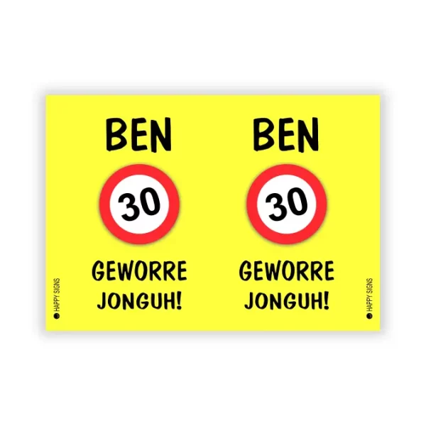 Raambord verjaardag - Ben 30 jaar - geel