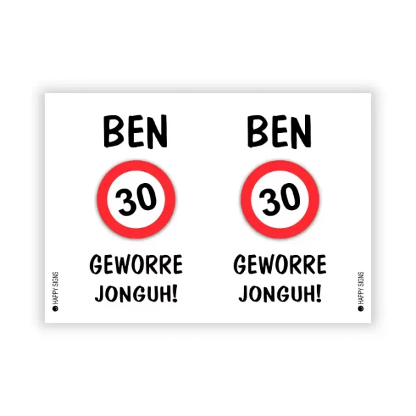 Raambord verjaardag - Ben 30 jaar - wit